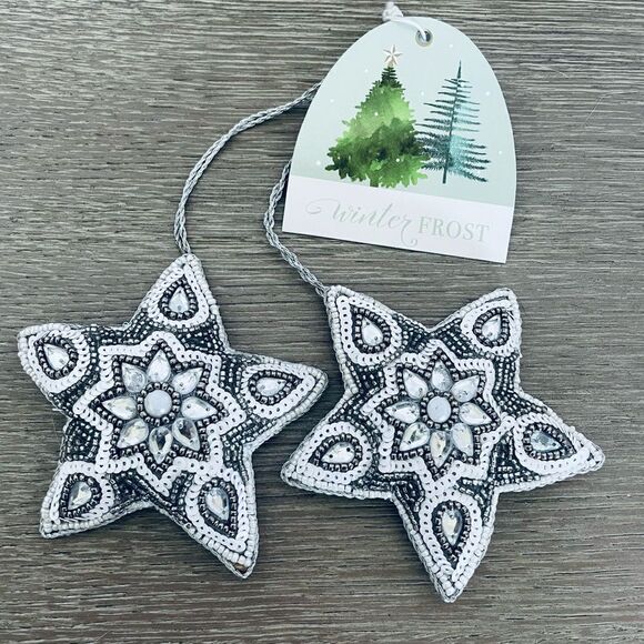 Boho Christmas Beaded Star Ornaments Set of 2 - Picture 1 of 2